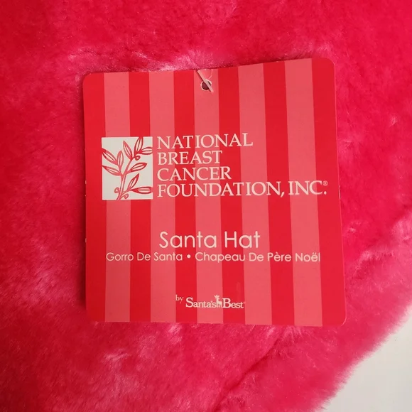 Pink and White Santa Hat with Sequin Breast Cancer Ribbon - Picture 2 of 3